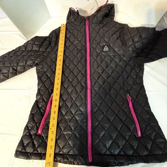 Reebok Women XL Quilted Hooded Jacket Black & Pink Full Zip Pockets Lightweight - Picture 6 of 11